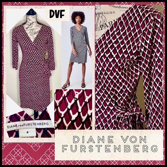 Diane Von Furstenberg Dresses & Skirts - Diane Von Furstenberg Burgundy and White Wrap Dress